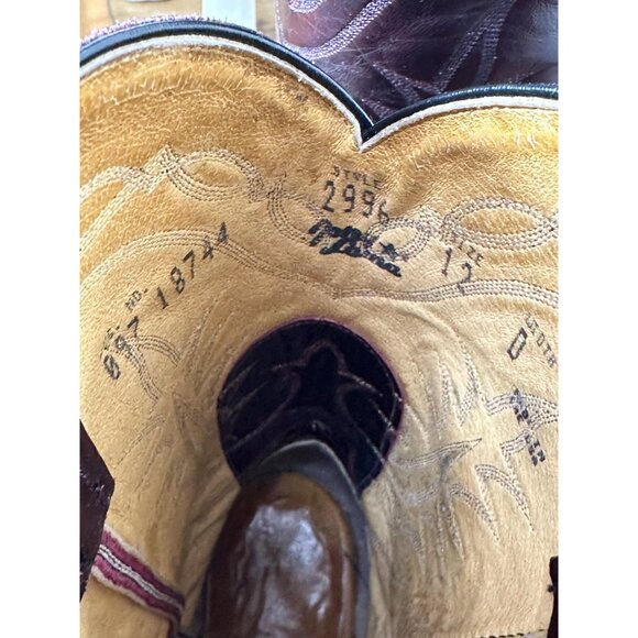 Vintage Tony Lama cowboy boots in dark cherry leather with flame stitching Made - Picture 5 of 9